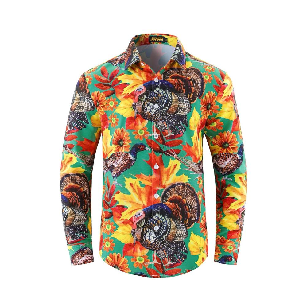 Mens Shirt Funny Turkey Thanksgiving Long Sleeve Button Down Shirt Medium